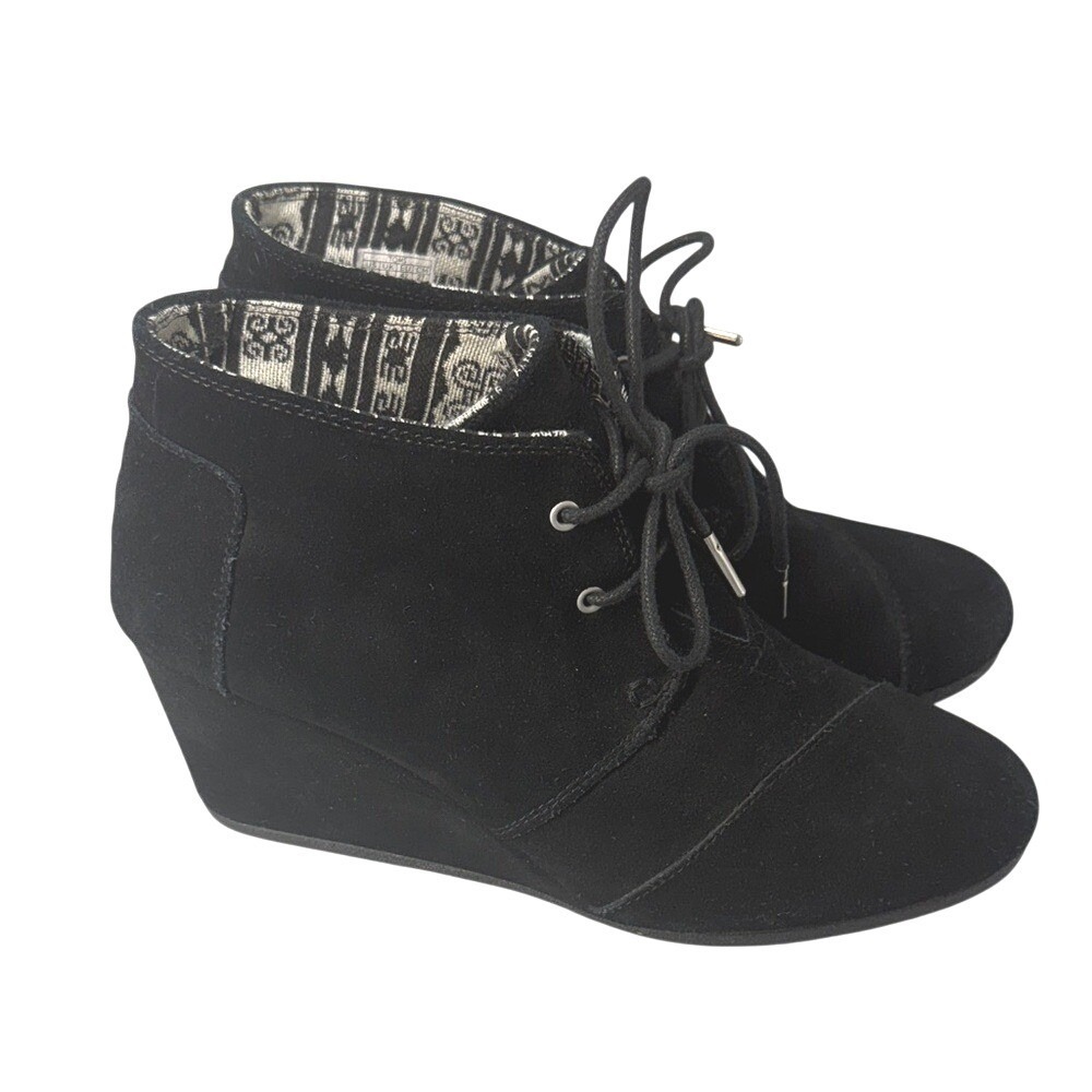 Toms Women's Black Suede Wedge Boots Size 10